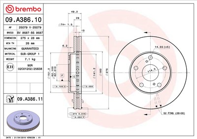 BREMBO 09.A386.11 EAN: 8020584031414.