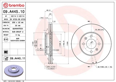 BREMBO 09.A445.11 EAN: 8020584210659.
