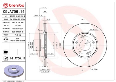 BREMBO 09.A706.11 EAN: 8020584035566.
