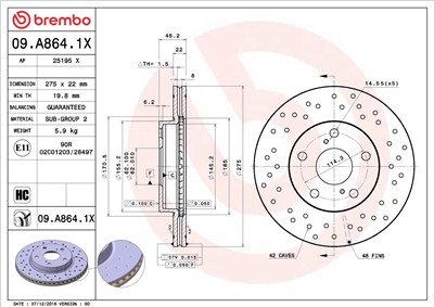 BREMBO 09.A864.1X EAN: 8020584226353.