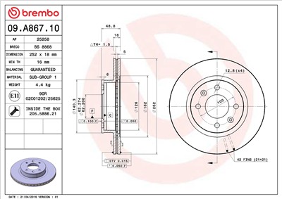 BREMBO 09.A867.10 EAN: 8020584033081.