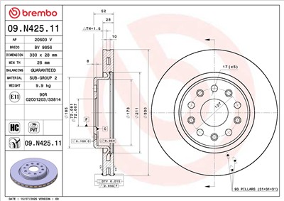 BREMBO 09.N425.11 EAN: 8020584344378.
