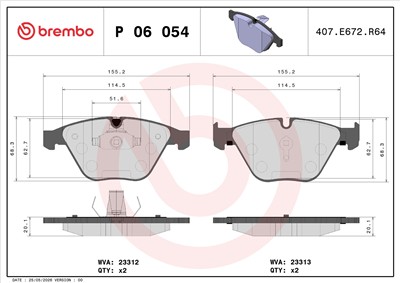 BREMBO P 06 054 Číslo výrobce: 23312. EAN: 8020584090183.