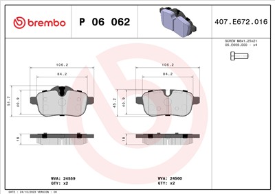 BREMBO P 06 062 Číslo výrobce: 24559. EAN: 8020584090268.