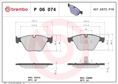 BREMBO P 06 074 Číslo výrobce: 23313. EAN: 8020584102688.