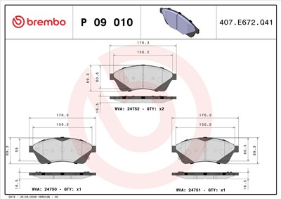 BREMBO P 09 010 Číslo výrobce: 24750. EAN: 8020584102794.