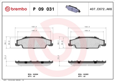 BREMBO P 09 031 Číslo výrobce: 24304. EAN: 8020584122792.