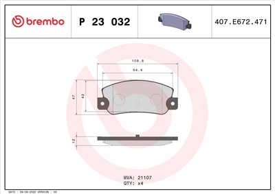 BREMBO P 23 032 Číslo výrobce: 21107. EAN: 8020584051023.