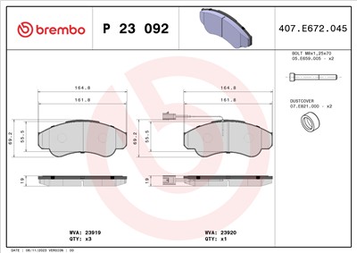 BREMBO P 23 092 Číslo výrobce: 23919. EAN: 8020584051627.