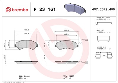 BREMBO P 23 161 Číslo výrobce: 24466. EAN: 8020584112793.