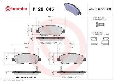 BREMBO P 28 045 Číslo výrobce: 24638. EAN: 8020584060582.