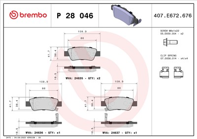 BREMBO P 28 046 Číslo výrobce: 24635. EAN: 8020584060599.
