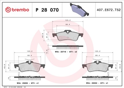 BREMBO P 28 070 Číslo výrobce: 24574. EAN: 8020584109472.