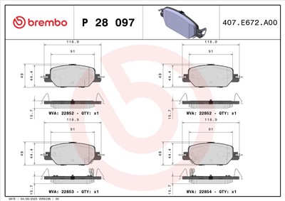 BREMBO P 28 097 Číslo výrobce: 22852. EAN: 8020584114827.