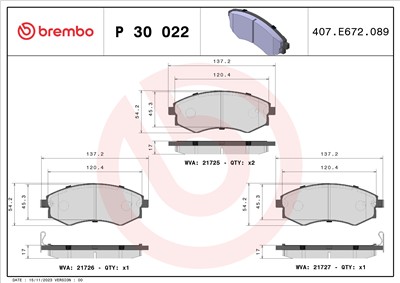 BREMBO P 30 022 Číslo výrobce: 21725. EAN: 8020584059760.