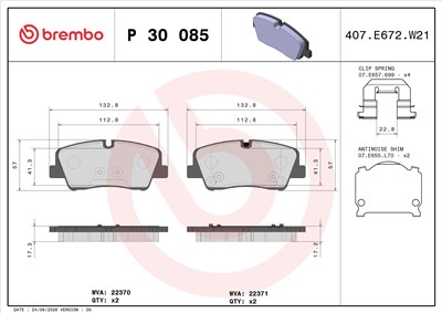 BREMBO P 30 085 Číslo výrobce: 22370. EAN: 8020584084359.