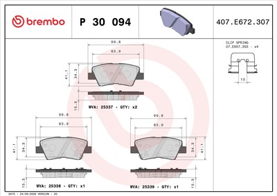 BREMBO P 30 094 Číslo výrobce: 25337. EAN: 8020584087428.