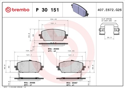 BREMBO P 30 151 Číslo výrobce: 26465. EAN: 8020584124369.