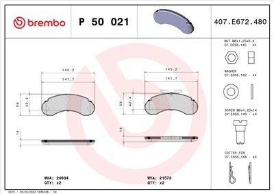 BREMBO P 50 021 Číslo výrobce: 20934. EAN: 8020584053935.