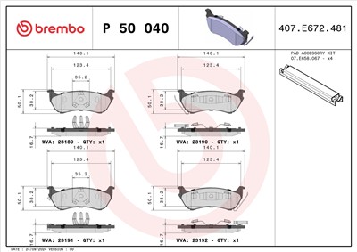 BREMBO P 50 040 Číslo výrobce: 23189. EAN: 8020584054123.