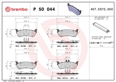 BREMBO P 50 044 Číslo výrobce: 23189. EAN: 8020584054161.