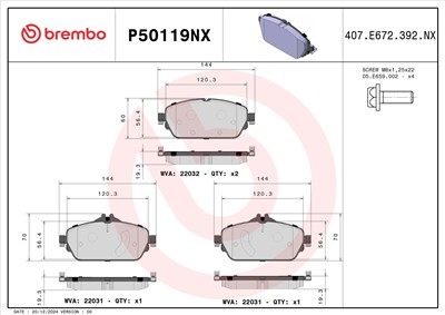 BREMBO P50119NX Číslo výrobce: 22031. EAN: 8020584131459.