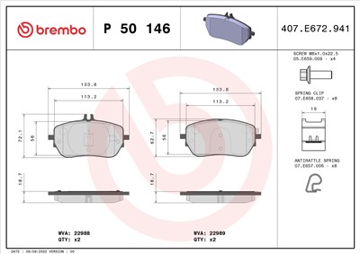 BREMBO P 50 146 Číslo výrobce: 22988. EAN: 8020584115138.