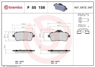 BREMBO P 50 156 Číslo výrobce: 25215. EAN: 8020584116593.