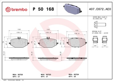 BREMBO P 50 168 Číslo výrobce: 22723. EAN: 8020584119624.