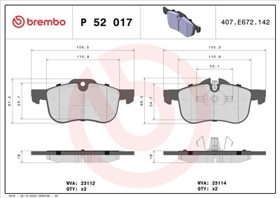 BREMBO P 52 017 Číslo výrobce: 23112. EAN: 8020584054475.