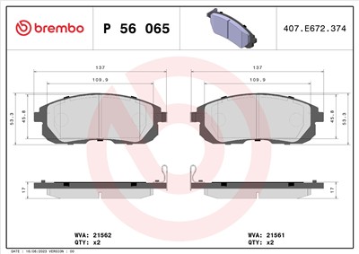 BREMBO P 56 065 Číslo výrobce: 21561. EAN: 8020584061503.