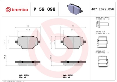 BREMBO P 59 098 Číslo výrobce: 20764. EAN: 8020584116630.