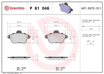 BREMBO P 61 046 Číslo výrobce: 21504. EAN: 8020584056226.