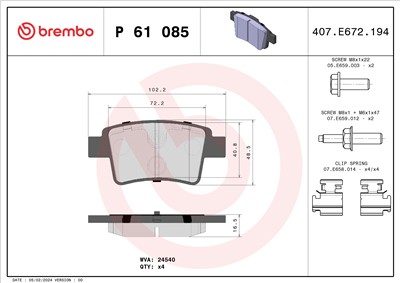 BREMBO P 61 085 Číslo výrobce: 24540. EAN: 8020584061633.