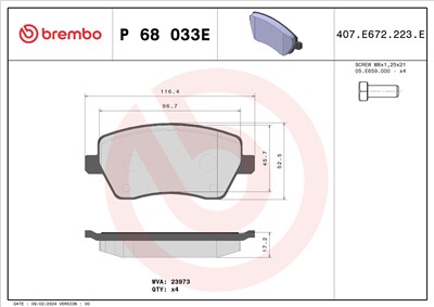 BREMBO P 68 033E Číslo výrobce: 23973. EAN: 8020584123355.