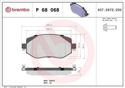 BREMBO P 68 068 Číslo výrobce: 22610. EAN: 8020584087039.