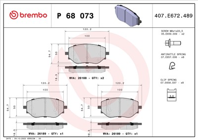 BREMBO P 68 073 Číslo výrobce: 26188. EAN: 8020584118252.