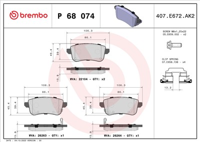 BREMBO P 68 074 Číslo výrobce: 22104. EAN: 8020584122877.