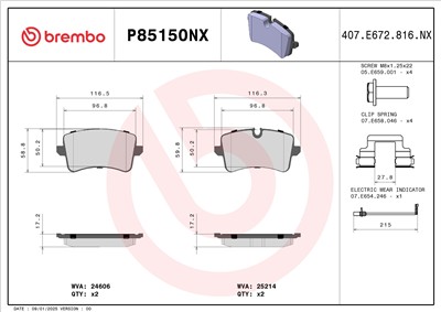 BREMBO P85150NX Číslo výrobce: 24606. EAN: 8020584130575.