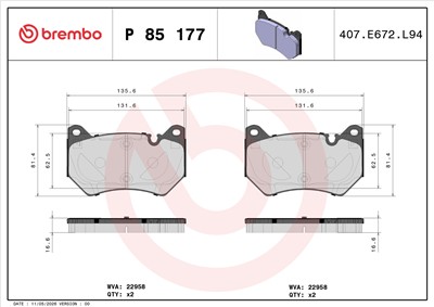 BREMBO P 85 177 Číslo výrobce: 22958. EAN: 8020584116647.