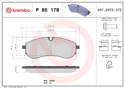 BREMBO P 85 178 Číslo výrobce: 22492. EAN: 8020584117149.