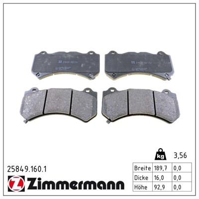 ZIMMERMANN 25849.160.1 Číslo výrobce: 25849. EAN: 4250238785910.