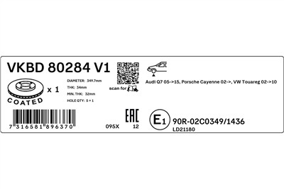 SKF VKBD 80284 V1 EAN: 7316581896370.