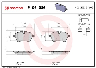 BREMBO P 06 086 Číslo výrobce: 23985. EAN: 8020584110850.