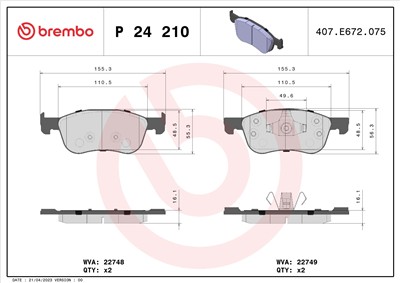 BREMBO P 24 210 Číslo výrobce: 22749. EAN: 8020584069936.