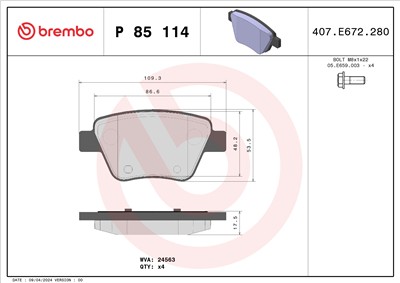 BREMBO P 85 114 Číslo výrobce: 24563. EAN: 8020584091043.
